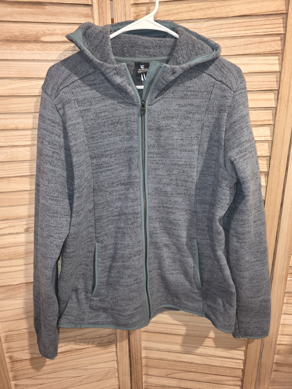 Kuhl Women's Gray Hooded Full-Zip Fleece Jacket with Teal Trim